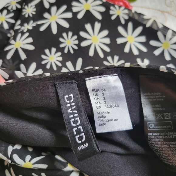 Black white yellow daisy floral print H&M slip a-line mini skirt 2 - Picture 4 of 7